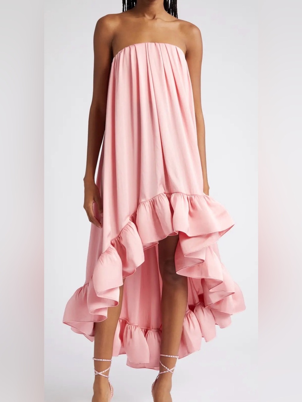 Alexis Strapless Pink High-Low Ruffle Dress